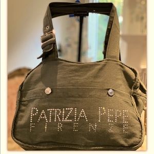 Amazing New W/out Tags-Patrizia Pepe 100% Cotton with Crystals Handbag